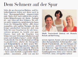 Ausschnitt eines Beitrags aus dem Hamburger Abendblatt mit dem Titel "Dem Schmerz auf der Spur"
